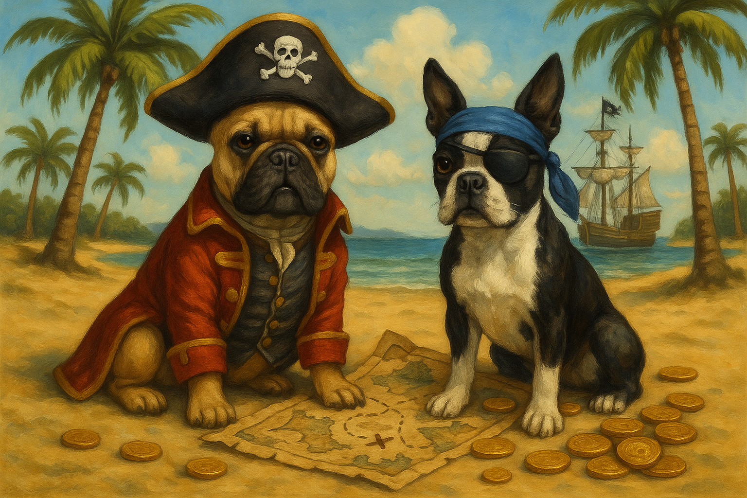 French Bulldog and Boston Terrier Pirate Duo